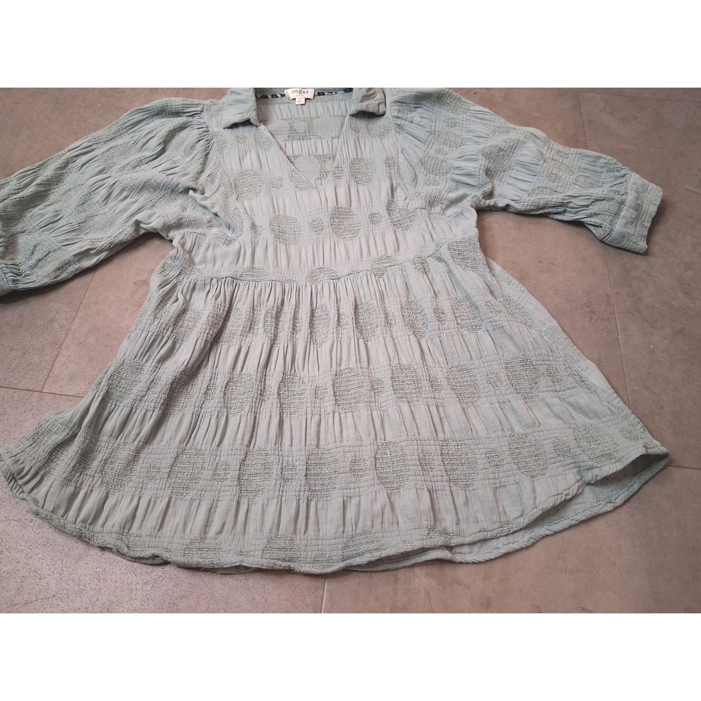 Umgee Babydoll Shirt Womens Size Medium Tunic Blouse Boho Peplum Textured - Picture 4 of 11